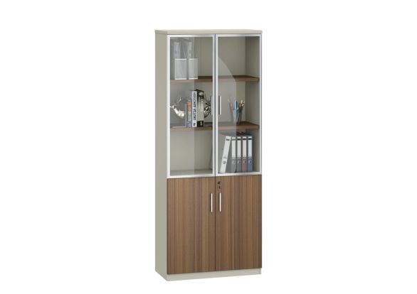 Шкаф Sahara, със стъклени врати, 800 х 400 х 2000 mm, ПДЧ, дъб и сиво