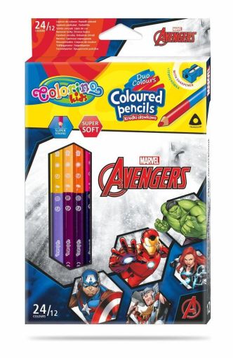 Двувърхи цветни моливи 12/24 цвята и острилка The Avengers Disney Colorino