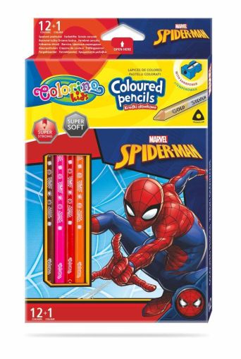 Цветни моливи 12 +1 цвята и острилка Spiderman Disney Colorino