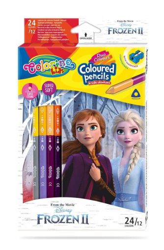 Двувърхи цветни моливи 12/24 цвята и острилка Frozen Disney Colorino