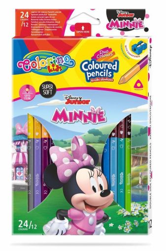 Двувърхи цветни моливи 12/24 цвята и острилка Minnie Mouse Disney Colorino