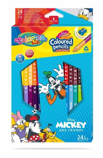 Двувърхи цветни моливи 12/24 цвята и острилка Mickey Mouse   Friends Disney Colorino