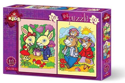 Пъзел 2 в 1 Art Puzzle 35 + 60 части Зайчета и Мечета