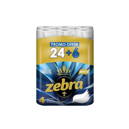 Тоалетна хартия ZEBRA White  24+6 бр.