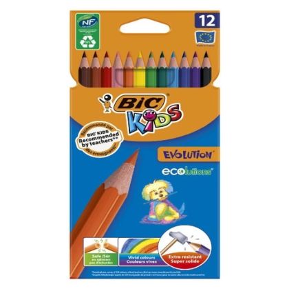 Цветни моливи 12 цвята  EVOLUTION  ECO шетоъгълни BIC