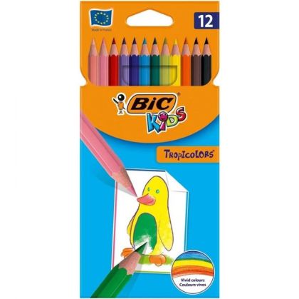 Цветни моливи 12 цвята TROPYCOLORS шетоъгълни BIC 4412