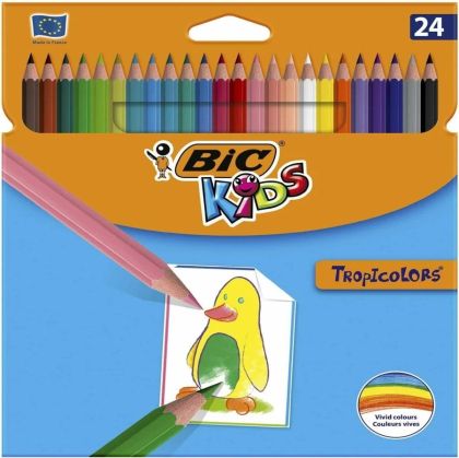 Цветни моливи 24 цвята TROPYCOLORS шетоъгълни BIC 4424