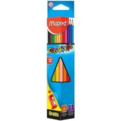 Цветни моливи 12 цвята триъгълни + острилкаMAPED COLOR PEPS