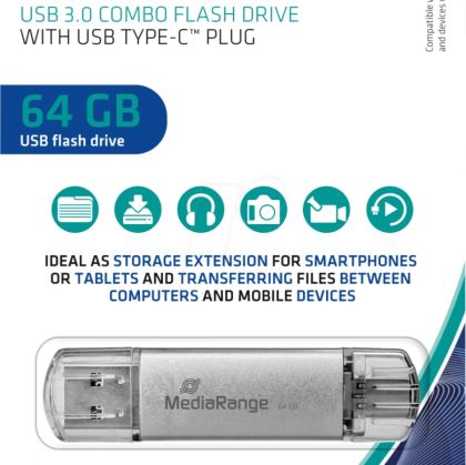 Флаш памет USB, Mediarange 3.0, 64 gb, OTG TYPE C