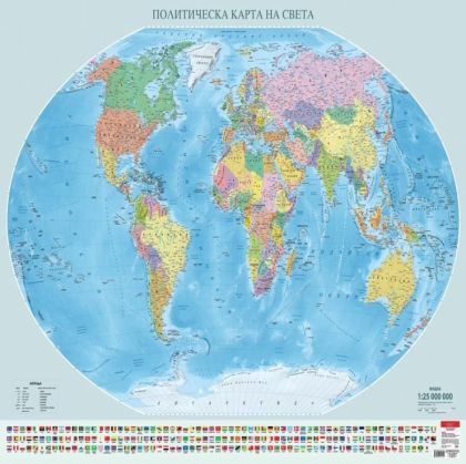 Стенна карта на Света политическа 100/140