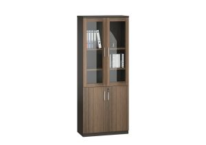 Шкаф Corona, със стъклени врати, 800 х 400 х 2000 mm, ПДЧ, дъб Рейн и тъмносиво