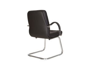 Посетителски стол, Manager Steеl, естествена кожа, черен