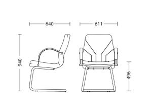 Посетителски стол, Manager Steеl, естествена кожа, черен