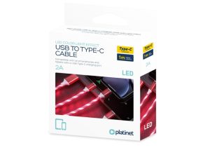 Кабел за телефон USB Type C 1m лед червен