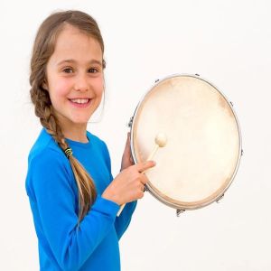 Барабан естествена кожа 21 cm, с палка